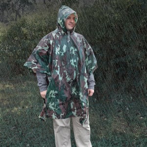 Ultimate Survival Technologies All-Weather Adult Poncho - 40 x 50-inch Rainwear with Drawstring Hood - Camo (20-RNW0018-34)
