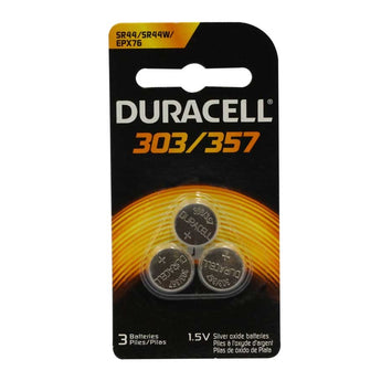 Duracell D303/357, 76A 165mAh 1.5V Silver Oxide Watch/Electronic Button Cell Batteries (D303-357PK) - 3 Pack Retail Card