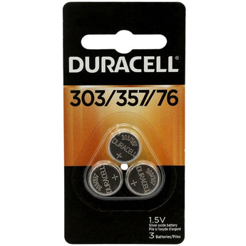 Duracell D303/357, 76A 165mAh 1.5V Silver Oxide Watch/Electronic Button Cell Batteries (D303-357PK) - 3 Pack Retail Card