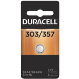Duracell D303/357, 76A 165mAh 1.5V Silver Oxide Watch/Electronic Button Cell Battery (D303/357B) - 1 Piece Retail Card