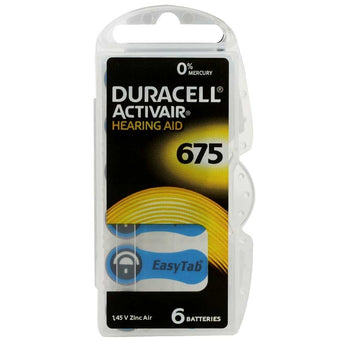 Duracell DA675-B (6PK) Size 675 600mAh 1.45V Zinc Air Blue Hearing Aid Batteries (DA675B6) - 6 Piece Retail Card