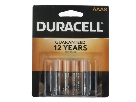 Duracell Coppertop Duralock MN2400-B8 AAA LR03 1.5V Alkaline Button Top Batteries (MN2400B8)- 8 Piece Retail Card