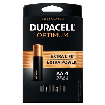 Duracell Optimum AA 1.5V Alkaline Button Top Batteries (OPT1500B4PRT) - 4 Piece Retail Card