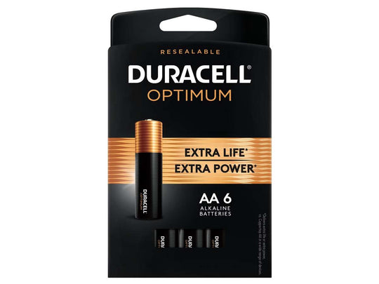Duracell Optimum AA 1.5V Alkaline Button Top Batteries (OPT1500B6PRT) - 6 Piece Retail Card