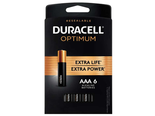 Duracell Optimum AAA 1.5V Alkaline Button Top Batteries (OPT2400B6PRT) - 6 Piece Retail Card