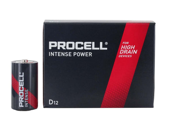 Duracell Procell Intense C-Cell Button Top Batteries - 12 Count Box with One Battery Sitting Next to it