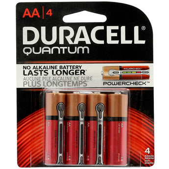 Duracell Quantum QU1500-B4Z10 AA 1.5V Alkaline Button Top Batteries - 4 Piece Retail Card