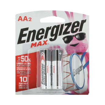 Energizer Max E91-BP-2 AA 1.5V Alkaline Button Top Batteries - 2 Piece Retail Card