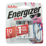 Energizer Max E92-MP-8 AAA 1.5V Alkaline Button Top Batteries - 8 Piece Retail Card