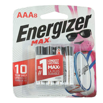 Energizer Max E92-MP-8 AAA 1.5V Alkaline Button Top Batteries - 8 Piece Retail Card