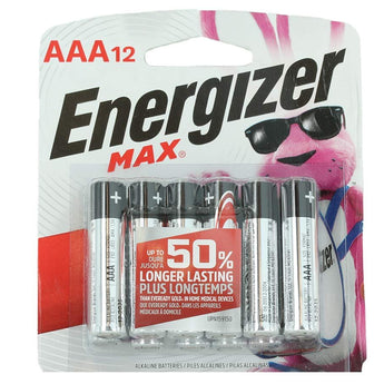 Energizer Max E92-BP-12 AAA 1.5V Alkaline Button Top Batteries - 12 Piece Retail Card