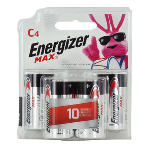 Energizer Max E93-BP-4 C-cell Alkaline Button Top Battery - 4 Piece Retail Card