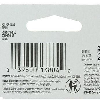 Energizer Industrial ECRN2016 100mAh 3V Lithium (LiMNO2) Coin Cell Battery - 1 Piece Tear Strip, Sold Individually