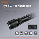 Folomov EDC H4 USB-C Rechargeable LED Flashlight - Nichia NVSW519A - 1000 Lumens - Uses Built-in 2600mAh Li-ion Battery Pack