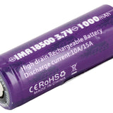 Efest Purple 4340 IMR 18500 1000mAh 3.7V Unprotected High-Drain 15A Lithium Manganese (LiMn2O4) Flat Top Battery - Boxed