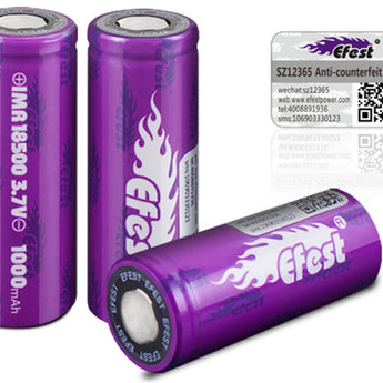 Efest Purple 4340 IMR 18500 1000mAh 3.7V Unprotected High-Drain 15A Lithium Manganese (LiMn2O4) Flat Top Battery - Boxed