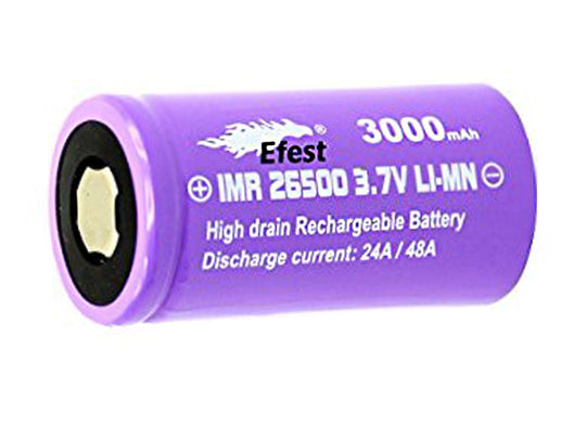 Efest Purple IMR 26500 3000mAh 3.7V Unprotected High Drain 48A Lithium-Ion (Li-Ion) Rechargeable Flat Top Battery (4300)