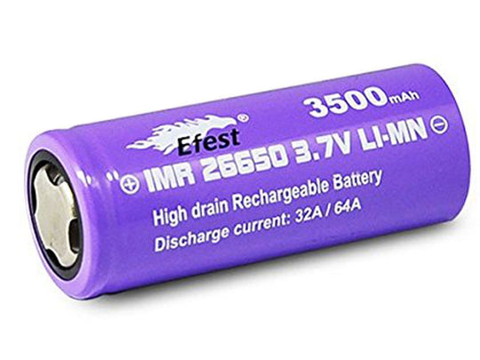 Efest Purple 4212 IMR 26650 3500mAh 3.7V Unprotected High-Drain 64A Lithium Manganese (LiMn2O4) Flat Top Battery - Boxed