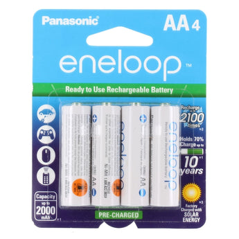 Panasonic Eneloop BK-3MCCA-4BA AA 2000mAh 1.2V Low Self Discharge Nickel Metal Hydride (NiMH) Button Top Batteries - 4 Pack Retail Card