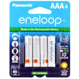 Panasonic Eneloop BK-4MCCA-4BA AAA 800mAh 1.2V Low Self Discharge Nickel Metal Hydride (NiMH) Button Top Batteries - 4 Pack Retail Card
