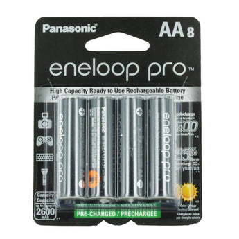 Panasonic Eneloop Pro BK-3HCCA-8BA AA 2550mAh 1.2V Low Self Discharge Nickel Metal Hydride (NiMH) Button Top Batteries - 8 Pack Retail Card