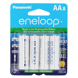 Panasonic Eneloop BK-3MCCA-8BA AA 2000mAh 1.2V Low Self Discharge Nickel Metal Hydride (NiMH) Button Top Batteries - 8 Pack Retail Card
