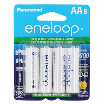 Panasonic Eneloop BK-3MCCA-8BA AA 2000mAh 1.2V Low Self Discharge Nickel Metal Hydride (NiMH) Button Top Batteries - 8 Pack Retail Card