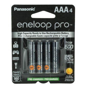 Panasonic Eneloop Pro BK-4HCCA-4BA AAA 950mAh 1.2V Low Self Discharge Nickel Metal Hydride (NiMH) Button Top Batteries - 4 Pack Retail Card