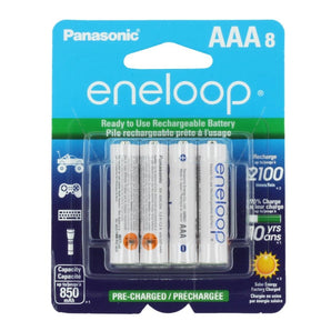 Panasonic Eneloop BK-4MCCA-8BA AAA 800mAh 1.2V Low Self Discharge Nickel Metal Hydride (NiMH) Button Top Batteries - 8 Pack Retail Card