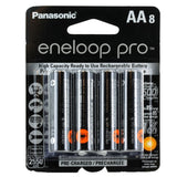 Panasonic Eneloop Pro BK-3HCCA-8BA AA 2550mAh 1.2V Low Self Discharge Nickel Metal Hydride (NiMH) Button Top Batteries - 8 Pack Retail Card