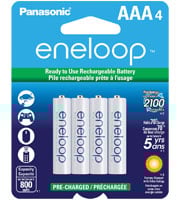 Panasonic Eneloop BK-4MCCA-4BA AAA 800mAh 1.2V Low Self Discharge Nickel Metal Hydride (NiMH) Button Top Batteries - 4 Pack Retail Card