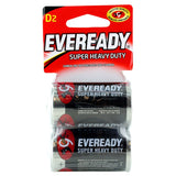 Energizer Eveready Super Heavy Duty 1250-SW-2 D-cell 8000mAh 1.5V Zinc Carbon Button Top Batteries - 2 Piece Retail Card