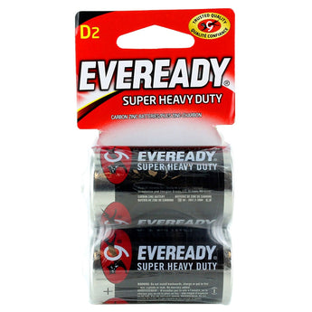Energizer Eveready Super Heavy Duty 1250-SW-2 D-cell 8000mAh 1.5V Zinc Carbon Button Top Batteries - 2 Piece Retail Card
