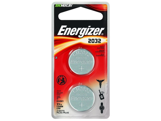 Energizer ECR2032-BP-2N 240mAh 3V Lithium Primary (LiMNO2) Coin Cell Batteries - 2 Pack Retail Card (Narrow)