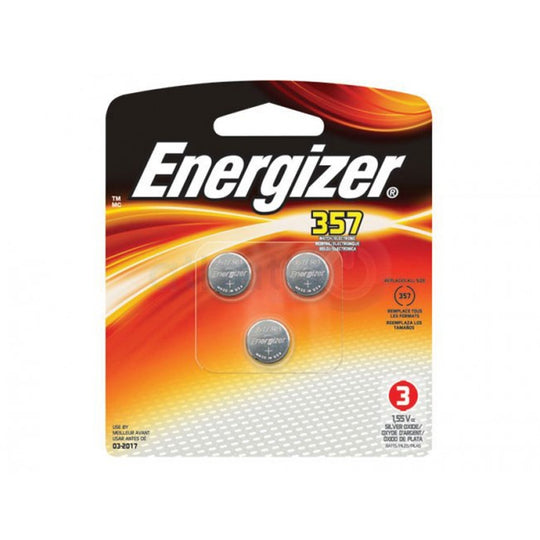 Energizer 1.5V 357 Silver Oxide Watch Batteries -3 Pack Blister Wide Card (357BP-3)
