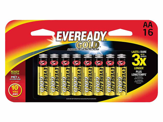 Energizer Eveready Gold A91-BP-16 AA  1.5V Alkaline Button Top Batteries - 16 Piece Retail Card
