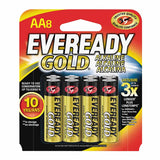 Energizer Eveready Gold A91-BP-8 AA 1.5V Alkaline Button Top Batteries - 8 Piece Retail Card