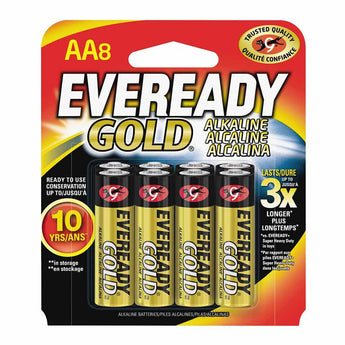 Energizer Eveready Gold A91-BP-8 AA 1.5V Alkaline Button Top Batteries - 8 Piece Retail Card