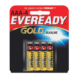 Energizer Eveready Gold A92-BP-4 AAA 1.5V Alkaline Button Top Batteries - 4 Piece Retail Card