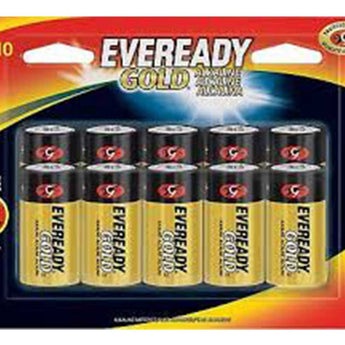 Energizer Eveready Gold C-cell 1.5V Alkaline Button Top Batteries - 10 Piece Retail Card (A93BP-10)