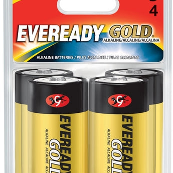 Energizer Eveready Gold A95-BP-4 D-cell 1.5V Alkaline Button Top Batteries - 4 Piece Retail Card