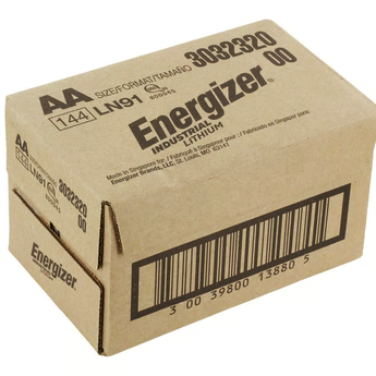 Energizer Industrial Lithium LN91 AA 3000mAh 1.5V High Energy 5A Lithium (LiFeS2) Button Top Batteries - Case of 144