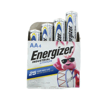 Energizer Industrial Lithium LN91 AA 3000mAh 1.5V High Energy 5A Lithium (LiFeS2) Button Top Battery - 4 Pack Box