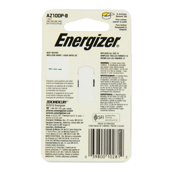 Energizer EZ Turn & Lock AZ10-DP (8PK) Size 10 91mAh 1.45V Zinc Air Yellow Hearing Aid Batteries - 8 Count Blister Pack