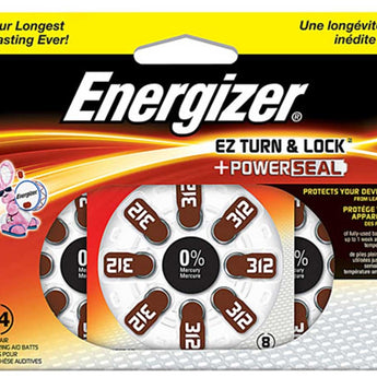 Energizer EZ Turn & Lock Size 312 160mAh 1.4V Zinc Air Hearing Aid Batteries - 24 Count Blister Pack - Mercury Free (AZ312DP24)