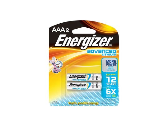 Energizer Advanced EA92-BP-2 AAA 1250mAh 1.5V Lithium Iron (LiFeS2) Button Top Batteries - 2 Pack Retail Card