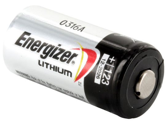 Energizer CR123A Angled Front Button View