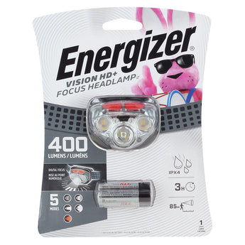 Energizer Vision HD+ Focus LED Headlamp - 400 Lumens (HDD32E), or 315 Lumens with Industrial Strap for Hardhats (HDDIN32E) - Includes 3 x AAAs