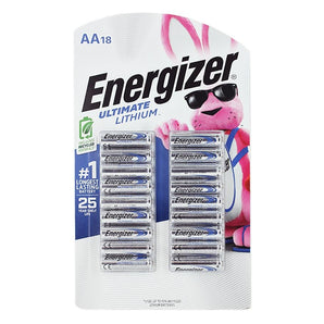 Energizer Ultimate L91 AA 3000mAh 1.5V High Energy 5A Lithium (LiFeS2) Button Top Batteries - 18 Pack Retail Card