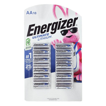 Energizer Ultimate L91 AA 3000mAh 1.5V High Energy 5A Lithium (LiFeS2) Button Top Batteries - 18 Pack Retail Card